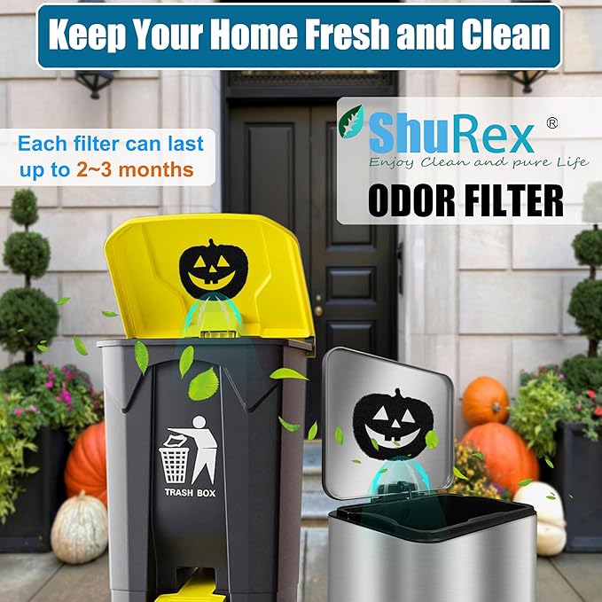 6-Pack Universal Trash Can Odor Absorbing Filters, Activated Charcoal Deodorizer for Trash Cans, Compost Buckets, Countertop and Recycle Bins (Halloween Pumpkin)