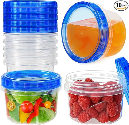 10 Pack 17oz Reusable Freezer Storage Containers with Twist Top Lids Airtight, Clear Plastic Food Storage Meal Prep Containers for Leftover Lunch Fruit Salad Oats, Small Soup Container Microwave Safe