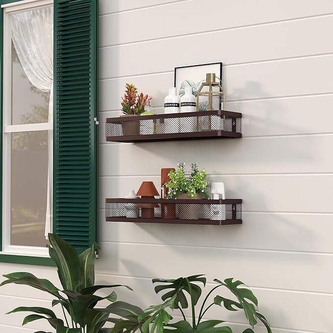 PUSDON Metal Wall Hanging Basket 2 Packs DIY Suitable for Multiple Scenes - Large Bronze Netting