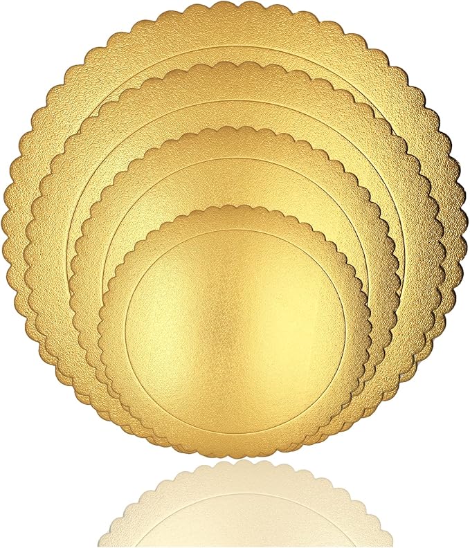 4 Pcs Cake boards, 6, 8, 10 and 12 Inch Cake Base Cardboards, Cake Circle Base for Cake Decorating, Golden