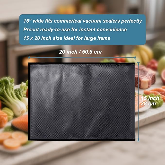 Black and Clear Vacuum Sealer Bags 15" x 20", 5.5 Mil Precut Vacuum Seal Bags for Food Storage, Sous Vide, and Meal Prep, Heavy Duty Commercial Grade, 50 Count