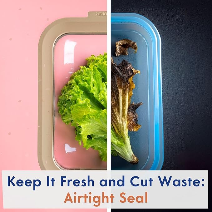 Ziruma Non-Toxic 6.2 Cup Glass Food Storage Containers with Lids, Large Food Containers, Plastic Free Meal Prep, Airtight Food Storage Container, Microwave and Freezer Safe, 2 Pack