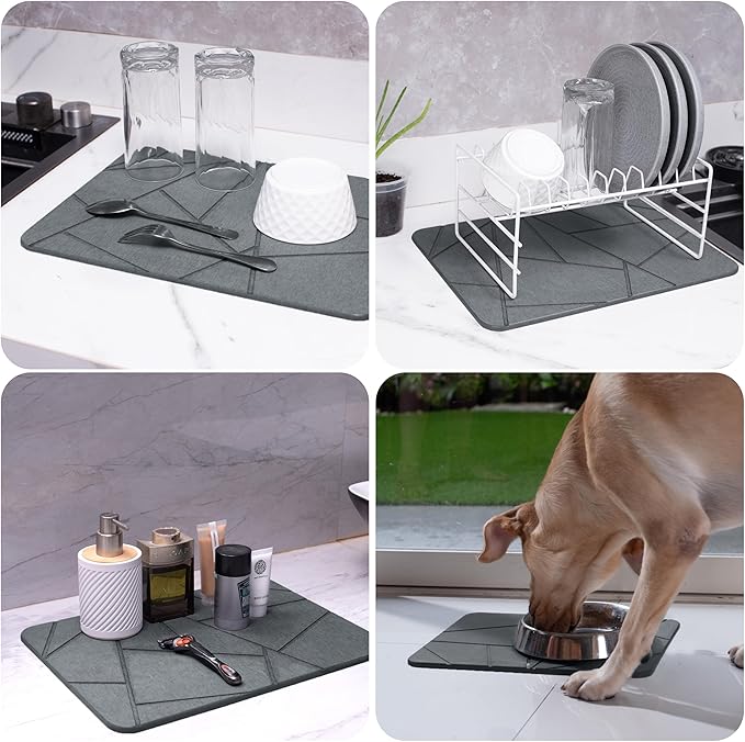 Dagons Stone Dish Drying Mats for Kitchen Counter Ultra Absorbent Ideal Dish Rack Alternative, Perfect Kitchen Essentials for New Home, Durable And Efficient(15.7 x 11.8 x 0.37 inches, Dark Gray)