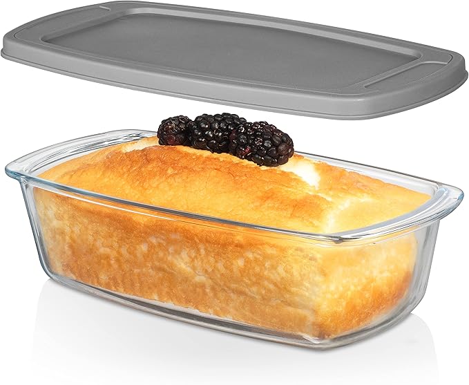 Razab LARGE 7.6 Cups/1800 ML/1.9 Qt Glass Loaf Pan with Lids - Meatloaf Pan BPA free Airtight Lids Grip Handle Easy Carry, Microwave and Oven Safe - Loaf Pans For Baking Bread, Cakes, Glass Loaf Pan