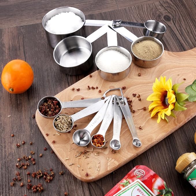 Accmor 11 Piece Stainless Steel Measuring Spoons Cups Set, Premium Stackable Tablespoons Measuring Set for Gift Dry Liquid Ingredients Cooking Baking