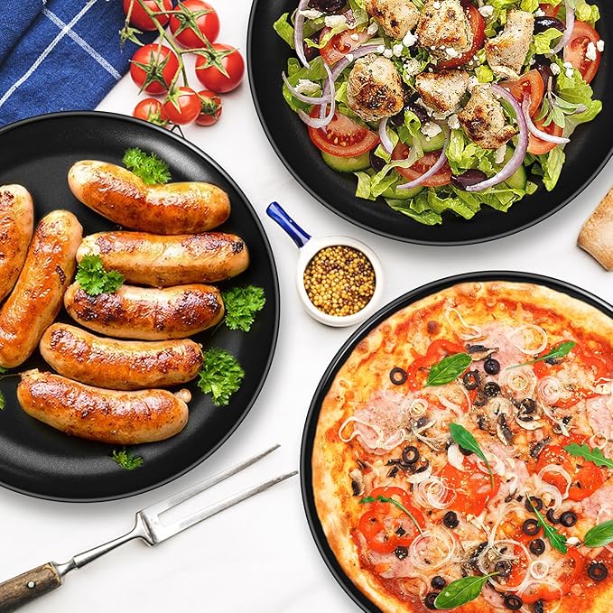P&P CHEF 10 Inch Pizza Pan, 3 Pieces Stainless Steel Round Pizza Tray Dish Plate For Oven Baking Roasting, Healthy & Heavy Duty, Rust Free & Dishwasher Safe -Black