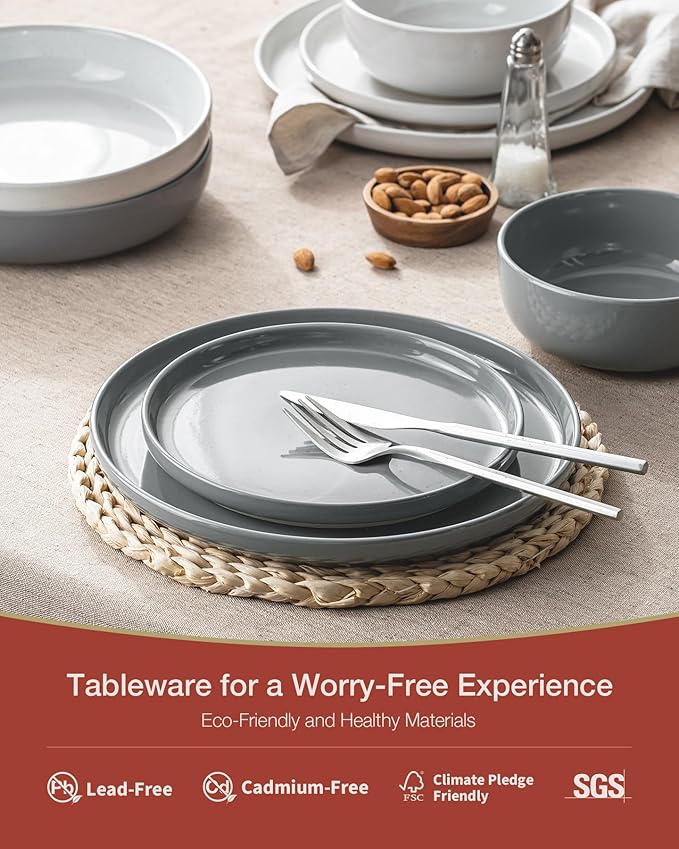 Famiware Milkyway Stoneware Dinnerware Sets with Mugs, Service for 4 (16pcs), Plates and Bowls Sets, Scratch Resistant, Microwave and Dishwasher Safe Dishes Set, Multi-color