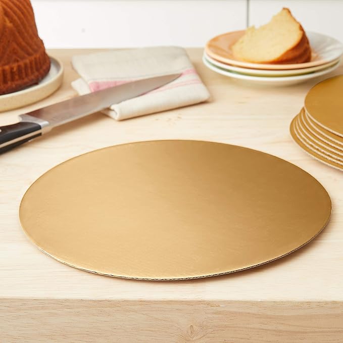 Fox Run 12-Piece Cardboard Cake Circle Base Set, 10 x 10 x 0.25 inches, Gold