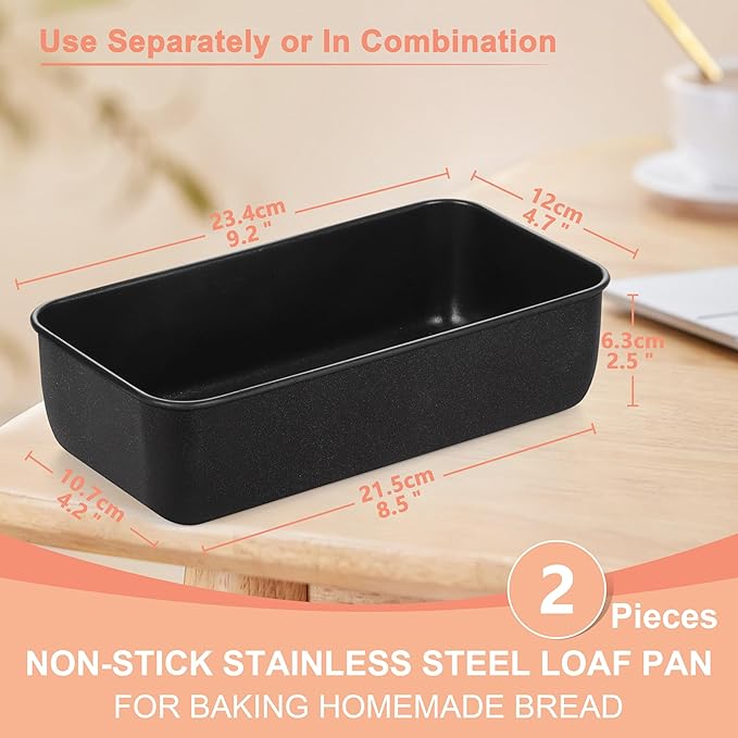 Herogo Non-Stick Loaf Pan Set of 2, Stainless Steel Rectangle Bread Loaf Pans for Homemade Bread, 9 x 5 Inch Black Meatloaf Bakeware for Baking Lasagna Brownie, Oven Safe