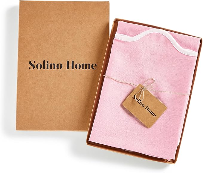 Solino Home Linen Scallop Cloth Napkins Set of 4-100% Pure Linen White and Pink Lemonade Dinner Napkins 20 Inch - Giselle Scallop Edge, Handcrafted and Machine Washable