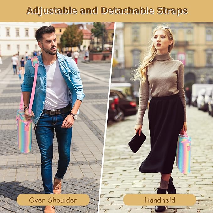 Tirrinia 2 Bottle Wine Gift Tote Carrier - Leakproof & Insulated Padded Versatile Wine Cooler Bag for Travel, BYOB Restaurant, Wine Tasting, Party, Dinner, Gift for Wine Lovers, Rainbow