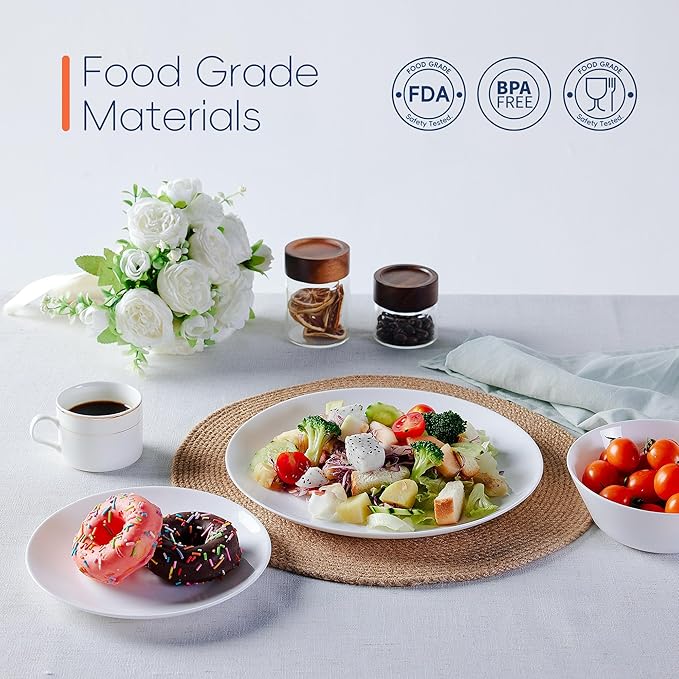 Dinnerware Sets for 6, LaGlint 18 Pieces Opal Glass Plates and Bowls Set, Dishwasher and Microwave Safe Dish Dinning Ware, Chip and Scratch Resistant Dishware White