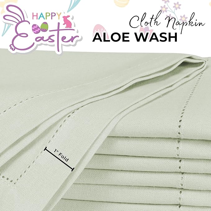 Bedding Craft Cotton Cloth Dinner Napkins Set of 12 – 18x18 Aloe Wash Finish with Hemstitched Corners – Machine Washable Fabric Napkins for Weddings, Parties & Dining