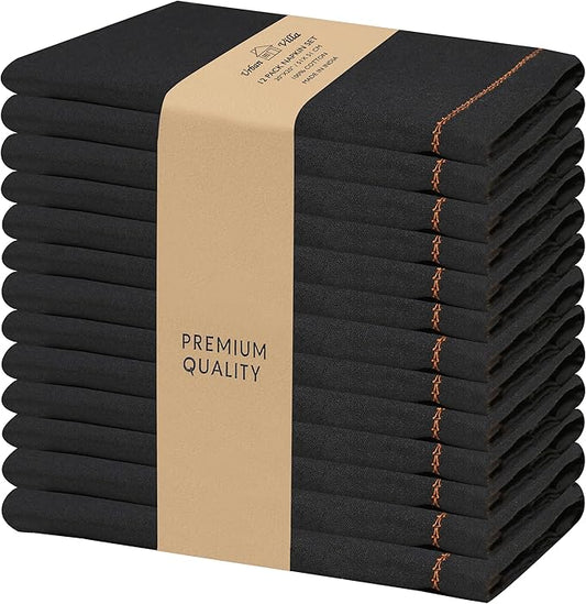 Urban Villa Halloween Cloth Napkins Black Orange Hemstitch Dinner Napkins Set of 12(20x20) Inches Premium Soft Cotton Highly Absorbent Reusable & Washable Dinner Table Napkins for Home and Weddings