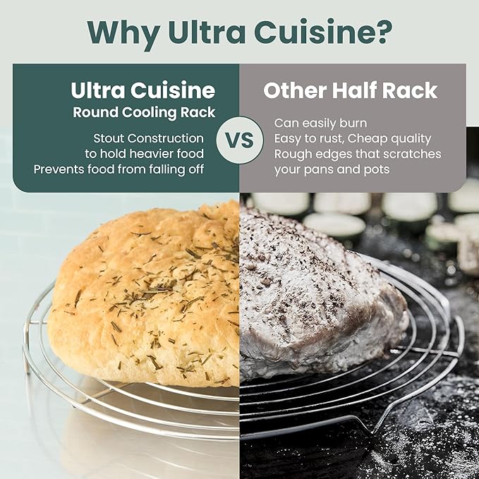 Ultra Cuisine 3 Set Round Cooling Racks for Cooking and Baking – Oven & Dishwasher-Safe, 100% Stainless Steel Steaming and Baking Rack - Fits Air Fryer, Pressure Cooker & Cake Pan (7.5, 9 & 10.5 Inch)