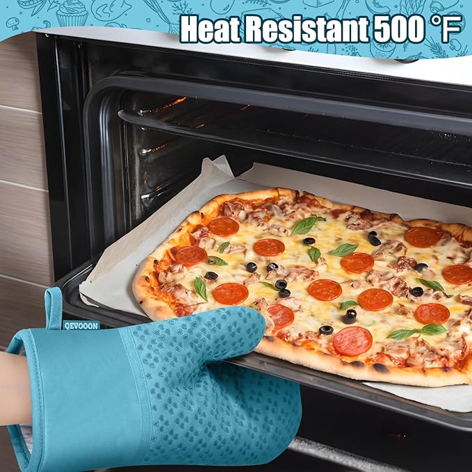 Dish Towels and Dishcloths with Oven Mitts Sets- 100% Cotton Tea Towels for Kitchen- 500 F Heat Resistant Oven Mittens 7.5"x12", Durable Dish Cloths 11.8"x11.8", Absorbent Dish Towels 13.5"x24"