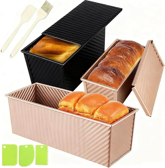 3 Pack Set Pullman Loaf Pan with Lids, 2.2 lb & 1 lb & 0.8 lb Dough Capacity,Non-Stick Sandwich Bread Loaf Pan for Homemade Baking Bread