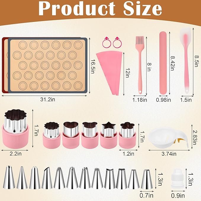 29P Macaron Silicone Baking Mats-Coldairsoap 2 Half Sheet Macaron Silicone Baking Mats 11.6"x16.5",1 Egg Separator,1 Pastry Brush,1 Spatula,12 Frosting Tips,2 Piping Bags, 1 Coupler, 6 Embossing Molds