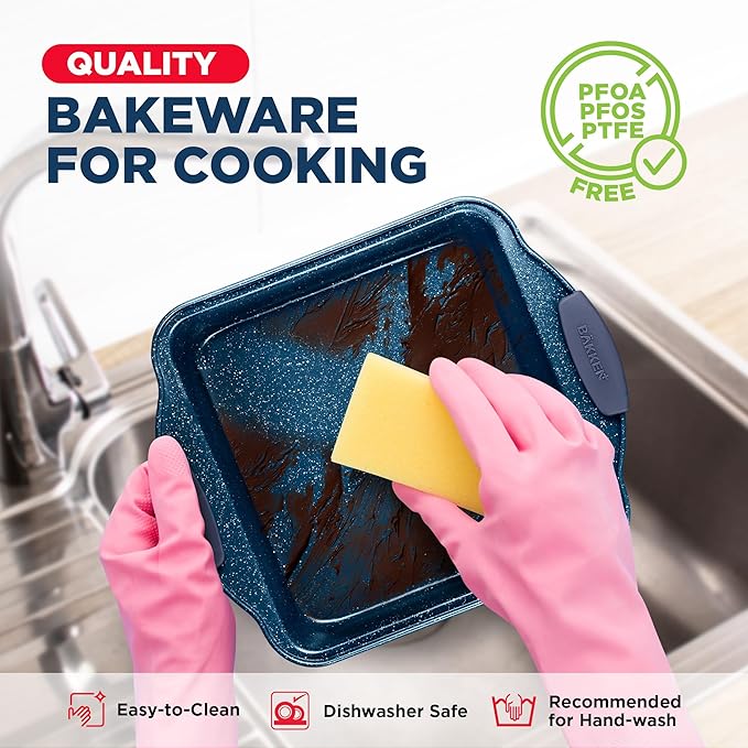 BAKKEN Kitchen Baking Pan Set - Nonstick Coating, Carbon Steel Bakeware Sets with Blue Silicone Handles, Baking Kitchen Essentials, PFOA, PFOS, PTFE Free, Oven Safe Tray (Up To 450° F), Set of 18