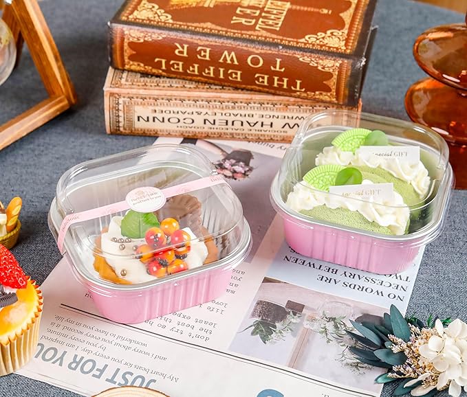 60 Pack Mini Cake Pans with Lids, Mini Aluminum Pans, Disposable Loaf Pans Cupcake Liners with Lids for Pudding, Souffle, Party, Wedding (Pink, 10 oz)