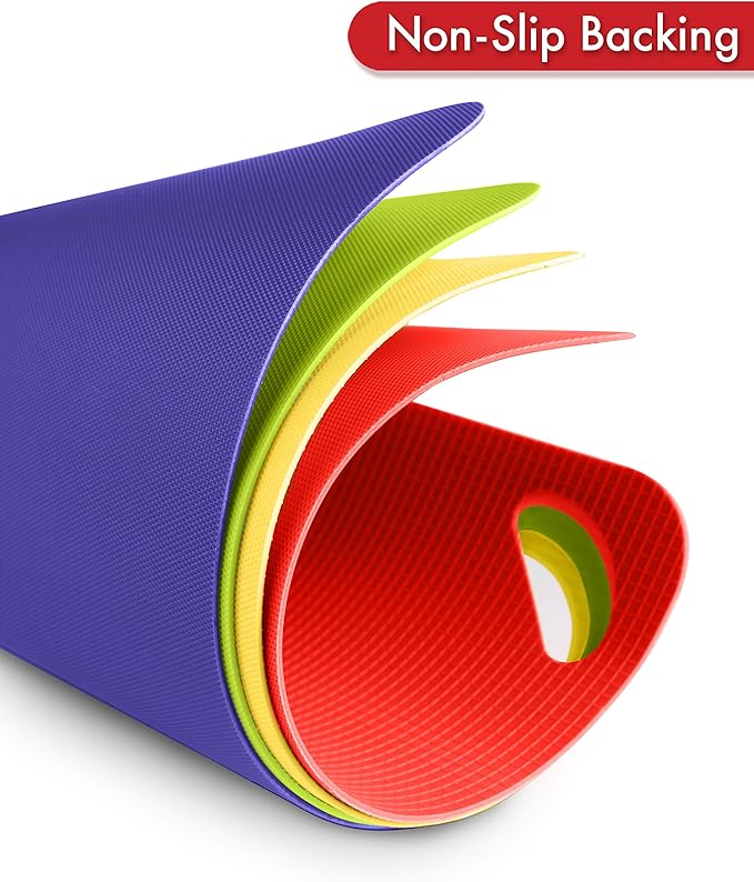 Dexas Heavy Duty Grippmat Flexible Cutting Board Set of Four, 11.5 x 14 inches, Blue, Green, Yellow and Red,6554PK