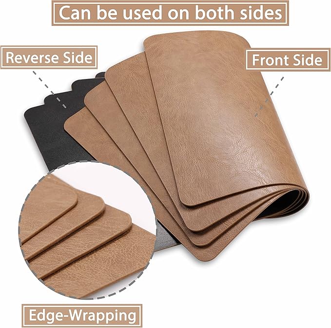Set of 6 Faux Leather Placemats, PU Table Mats, Waterproof, Stain Resistant, Heat Resistant, Non-Slip Easy to Clean for Kitchen Dining Table,Conference Table