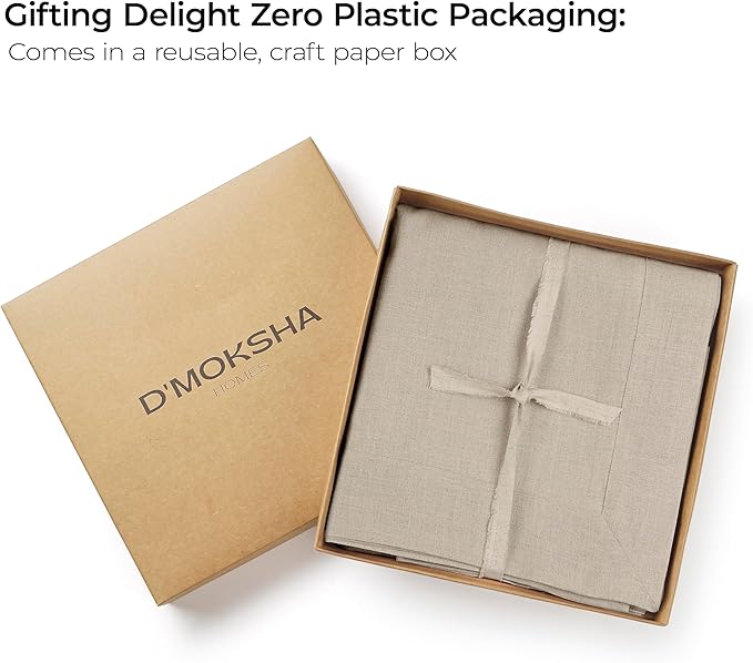 D'Moksha Homes Linen Natural Square Tablecloth 60 x 60 Inch - 100% Pure Linen Table Throw for Square Tables - Machine Washable Table Cloth for Summer, Fall and Halloween