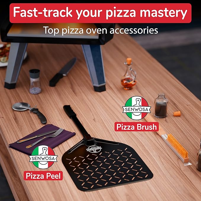 22” Pizza Oven Brush with Stone Scraper - Heat Resistant Stainless Steel Bristles, Extra Long Handle - Universal Fit for Most Pizza Ovens