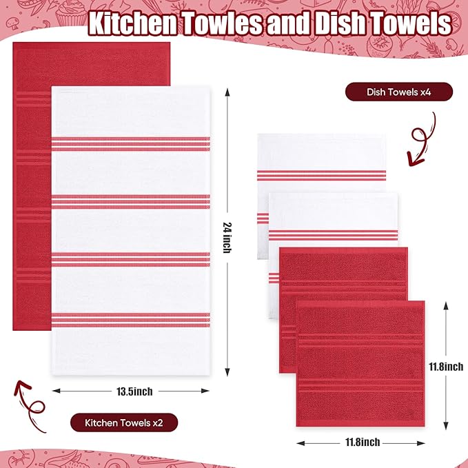 Dish Towels and Dishcloths with Oven Mitts Sets- 100% Cotton Tea Towels for Kitchen- 500 F Heat Resistant Oven Mittens 7.5"x12", Durable Dish Cloths 11.8"x11.8", Absorbent Dish Towels 13.5"x24"