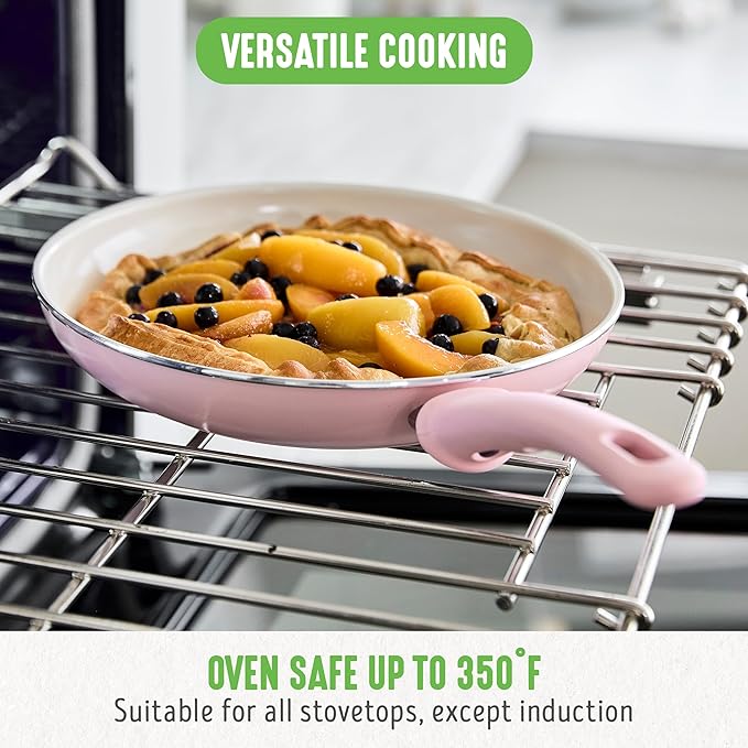 GreenLife Non Stick Fry Pan Set (7" & 10"), Non-Toxic PFAS-Free Ceramic Skillets, Dishwasher & Oven Safe, Egg Omelet Frying Pans, Stay- Cool Handles, Kitchen Home Cooking Essentials, Pink