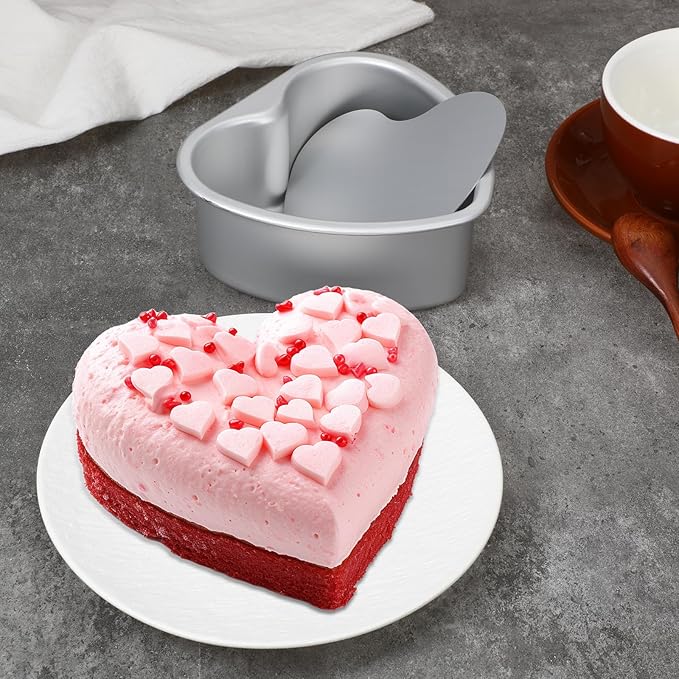 3 Pcs Heart Baking Pan with Removable Bottom, 8 Inch Aluminum Love Cake Molds, Reusable Heart Baking Tool for Kitchen, Wedding, Family, Gathering, Valentine's Day, Birthday Party