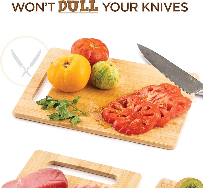 Bamboo Cutting Board, Wooden Kitchen Chopping Board for Food Prep, Chopping, Carving Meat, Fruits Vegetables, 12.5" x 9"