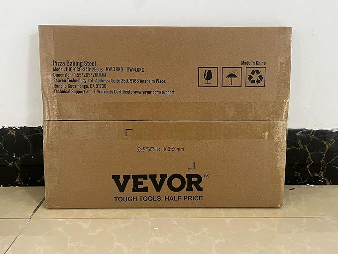 VEVOR Pizza Steel, 13.5" x 10" x 1/4" Pizza Steel Plate for Oven, Pre-Seasoned Carbon Steel Pizza Baking Stone with 20X Higher Conductivity, Heavy Duty Pizza Pan for Outdoor Grill, Indoor Oven