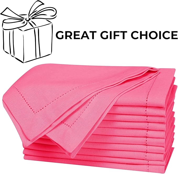 Bedding Craft 100% Cotton Cloth Dinner Napkins Set of 12 – 18x18 Baby Pink Hemstitched – Soft Durable Machine Washable Fabric Napkins for Weddings, Parties & Holidays