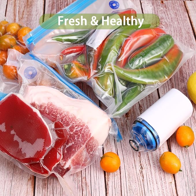 Sous Vide Bags Reusable 27Pcs, BPA Free Vacuum Sealer Bag, Vacuum Food Storage Bag for Sous Vide Cooking/Microwave Heating - 20Pcs Vacuum Zipper Bags & 2 Seal Clips & 5 Air Valves (11 * 10in) 2.9L