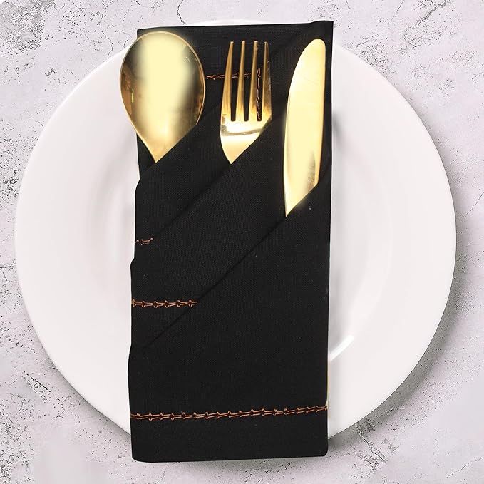 Urban Villa Halloween Cloth Napkins Black Orange Hemstitch Dinner Napkins Set of 12(20x20) Inches Premium Soft Cotton Highly Absorbent Reusable & Washable Dinner Table Napkins for Home and Weddings