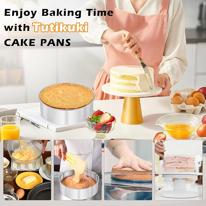 6 Inch Cake Pan - 3PCS Stainless Steel Smash Cake Baking Pans Tins, Round Bakeware for Party Birthday Wedding, Mirror Finish & Dishwasher Safe