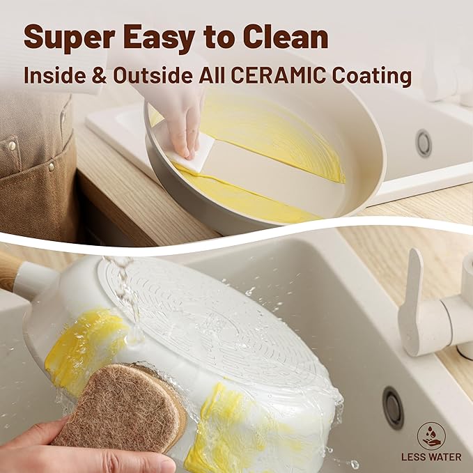 SENSARTE Ceramic Nonstick Cookware Set, Non-toxic Healthy Pots and Pans Set Ceramic Coated Kitchen Cooking Set, Free of Intentionally Added PFAS/PTFE, Dishwasher&Oven Safe Induction Compatible, 13pcs