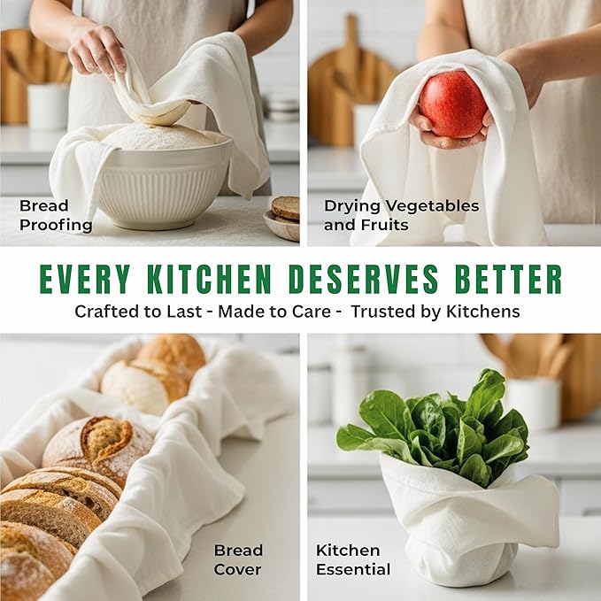 Flour Sack Towels | Tea Towel for Crafts| Kitchen Dish Cotton Blank Towel for Embroidery| Baking Bread Proofing Linen Cover| Thick Absorbent Quick Dry| 2 Pack 33"x38" Natural