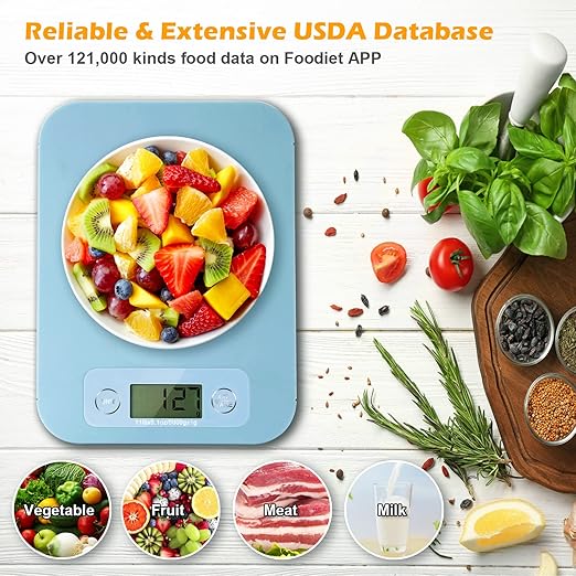 Digital Food Scale for Weight Loss - Smart Food Scale with Nutritional Calculator, Kitchen Scales for Food Grams and Ounces, Food Weight Scale for Baking, Diet, Diabetics, Calories 0.1oz/1g (3g-5kg)