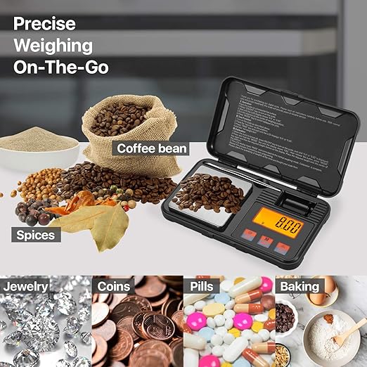 Flexzion Pocket Scales Digital Weight Grams 50g / 0.01g – Mini Portable Food Scale with LCD Display, 6 Units, Tare, Tweezers & 50g Calibration Weight – Stainless Steel Portable Scale