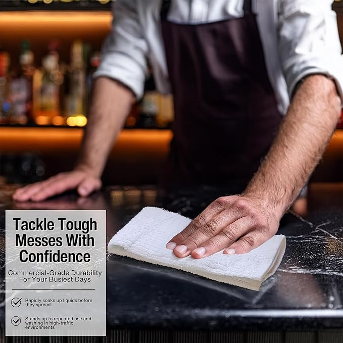 Living Fashions Bar Mop Cleaning Kitchen Dish Cloth Towels 12" x 12", 100% Cotton, Machine Washable, Everyday Kitchen Basic Utility Bar Mop Dishcloth Set of 24, White