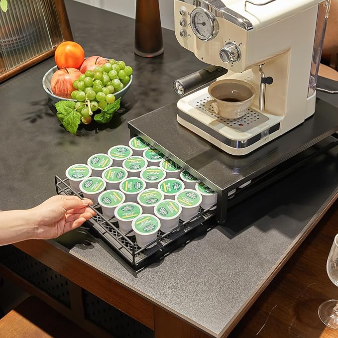 IBUYKE Coffee Pod Drawer Holder for K Cup, 35 Capacity Capsule Pods Storage Organizer,Under Coffee Pot Storage Drawer, Home Kitchen Coffee Pod Holder Counter Coffee Station UTCJ001B