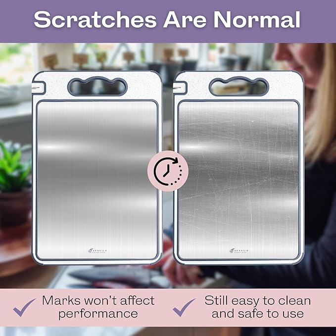 Non-Toxic Cutting Board – Double-Sided Stainless Steel & Wheat Straw – Dishwasher Safe, BPA-Free, Juice Groove, Built-In Knife Sharpener, Non-Slip – 14.4” x 9.8” Kitchen Chopping Board