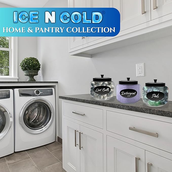 Kitchen and Laundry Storage Glass Jar – Wide Mouth Round Glass Storage Container with Black Steel Lid and Chalkboard Label - 2 Sticks of Chalk Included (6, 3L | 101oz | 0.8 Gallon)