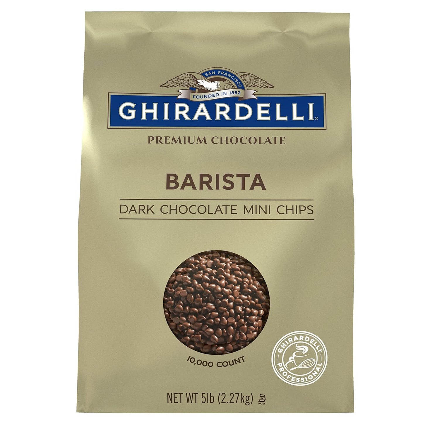 Ghirardelli Chocolate Company Dark Chocolate Barista Mini Chips 10,000 per lb, 5lb. Bag (Pack of 1)