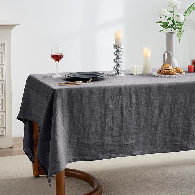 EVERLY 100% Pure Linen Rectangle Tablecloths 60x120Inches for Dining,Buffet Parties,Picnic,Events,Weddings and Restaurants,Decorative Halloween,Thanksgiving Machine Washable Tablecloths-Dark Grey