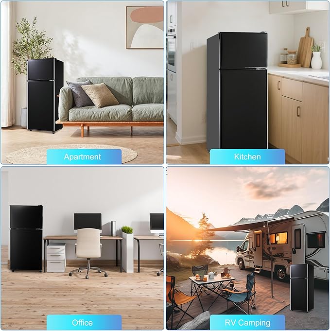 3.2 Cu. Ft. Mini Fridge with Freezer, Compact Refrigerator with Adjustable 7-Level Thermostat, Dorm Fridge for Kichen, RV, Office, Apartment, Black