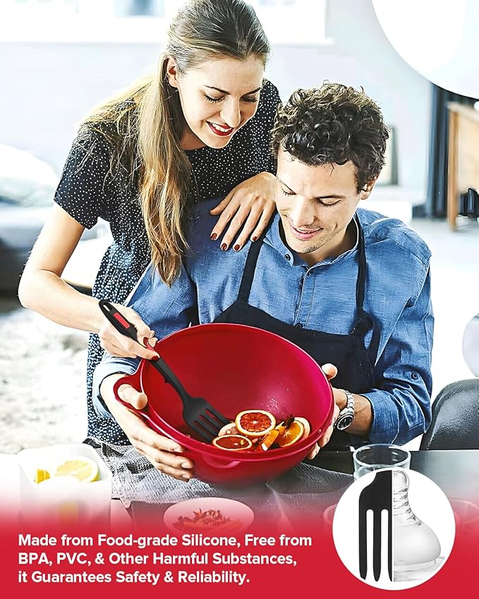 Silicone Flexible Cooking Fork, 11.6 Inch Heat Resistant, Large Non Stick, Mash Food, Whisk Eggs (BR)