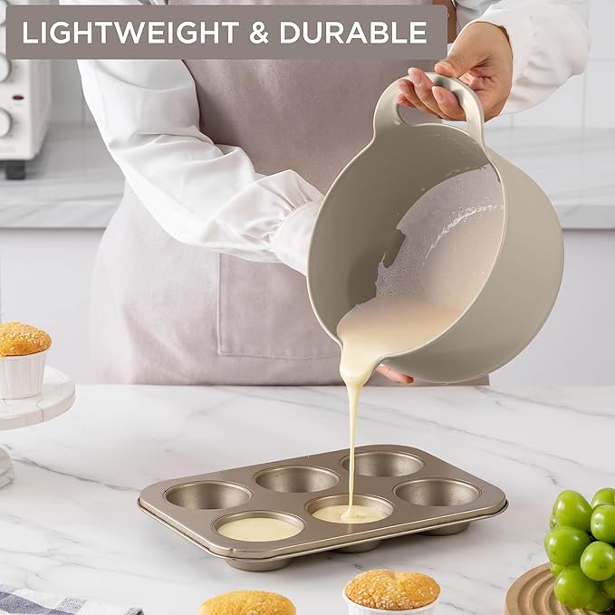 COOK WITH COLOR Nesting Plastic Mixing Bowl Set with Pour Spouts and Handles, Mint, 6 Piece Non-Slip